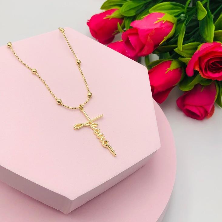 Colar Corrente Bolinhas com Pingente Jesus