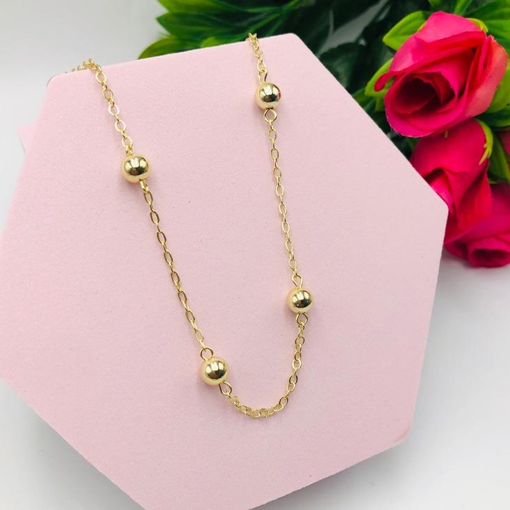 Colar Corrente Cadeado com Bolinhas