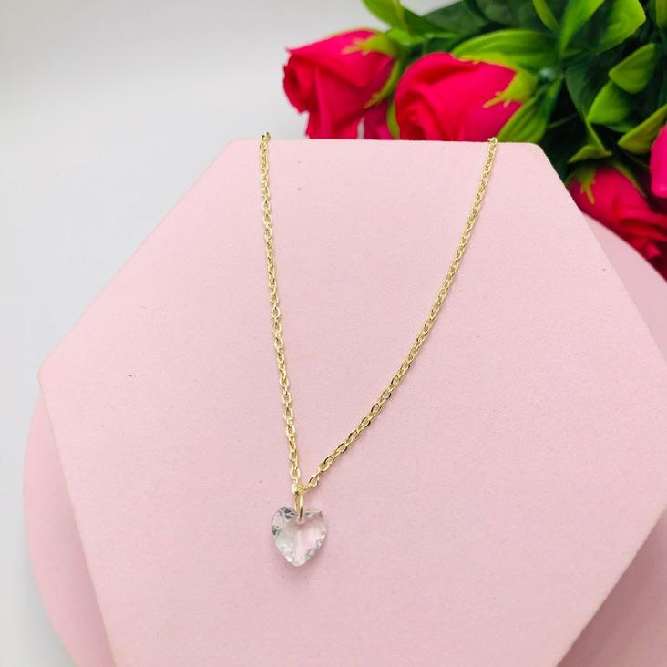 Colar Corrente Cadeado com Pingente Coração Cristal