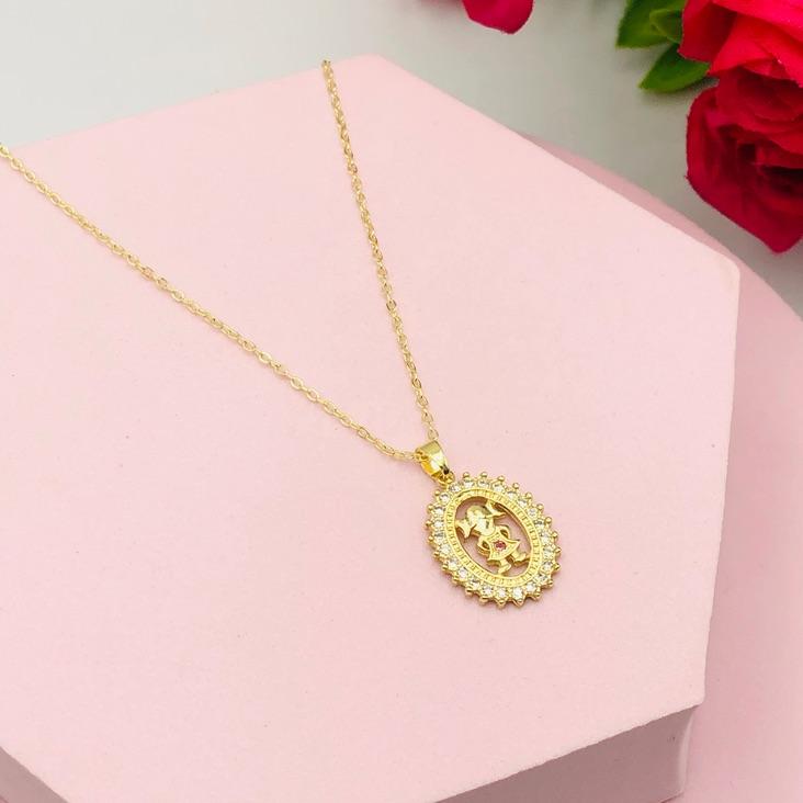 Colar Corrente Cadeado com Pingente Menina Cravejado