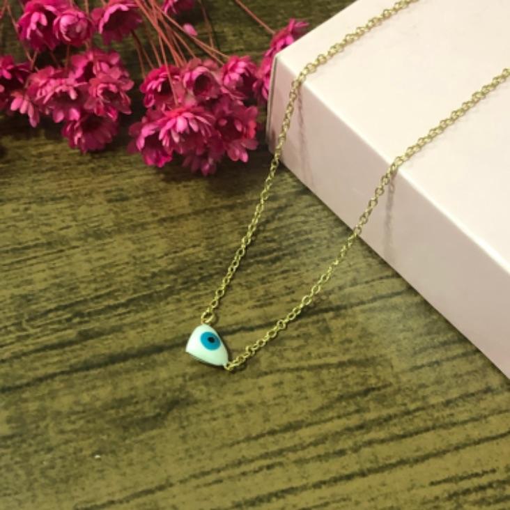 Colar Corrente Cadeado com Pingente Olho Grego