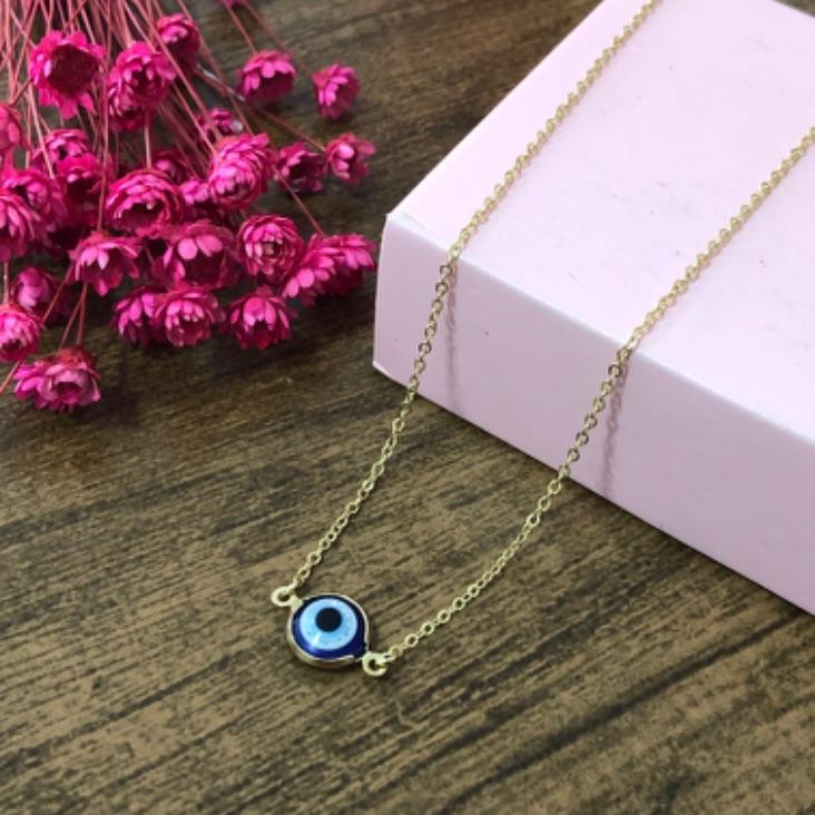 Colar Corrente Cadeado com Pingente Olho Grego