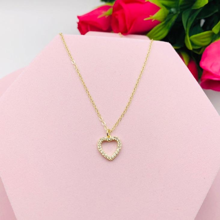 Colar Corrente Cadeado Coração Cravejado