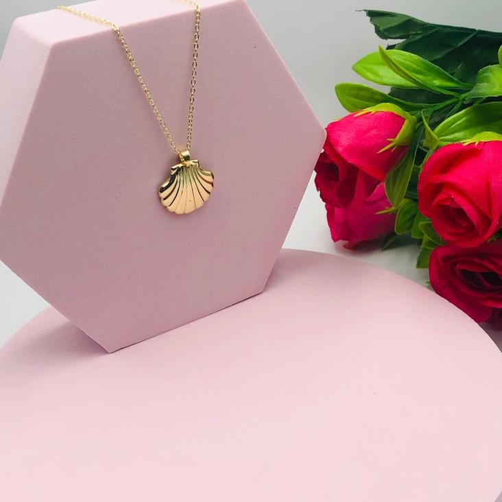 Colar Corrente Cadeado Pingente Concha