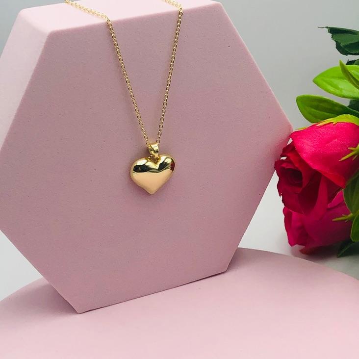 Colar Corrente Cadeado Pingente Coração