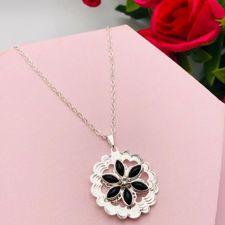 Colar Corrente Cadeado Pingente Flor