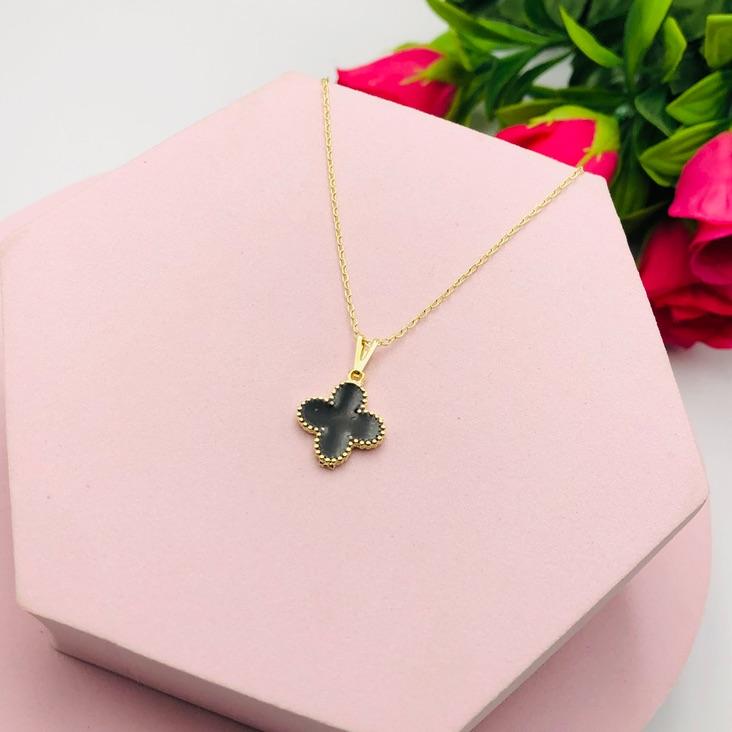 Colar Corrente Cadeado Pingente Trevo