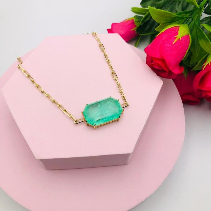 Colar Corrente Cartier com Pedra Natural Verde