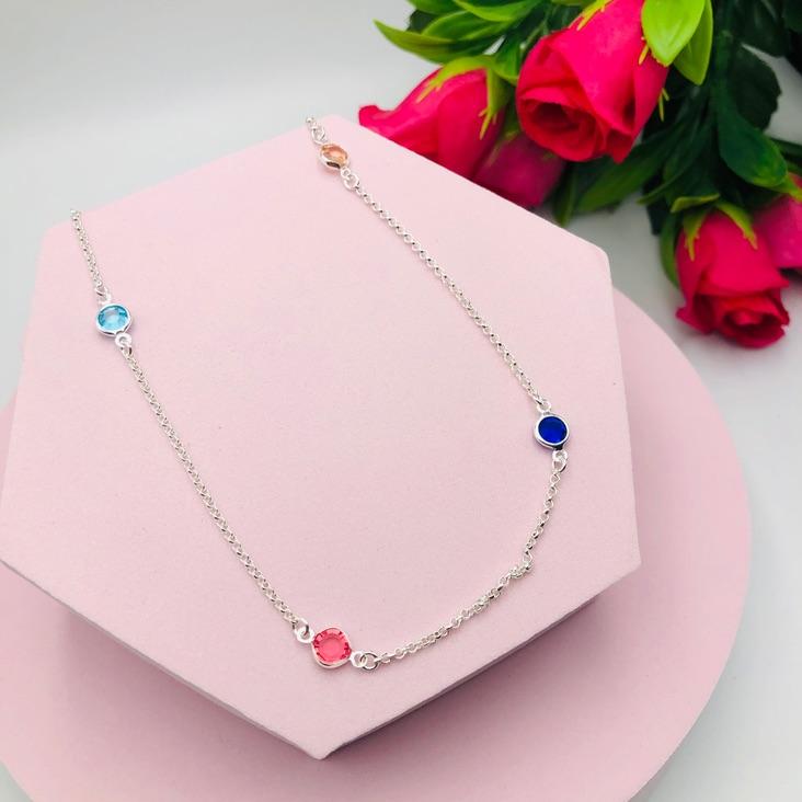 Colar corrente elo português com ponto de Luz coloridos