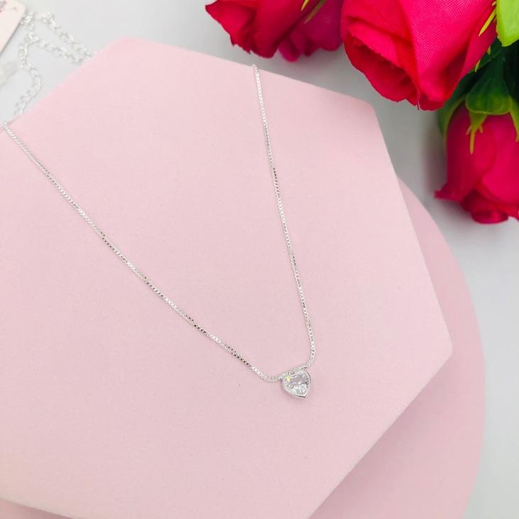 Colar Corrente Veneziana com Coração de Zirconia