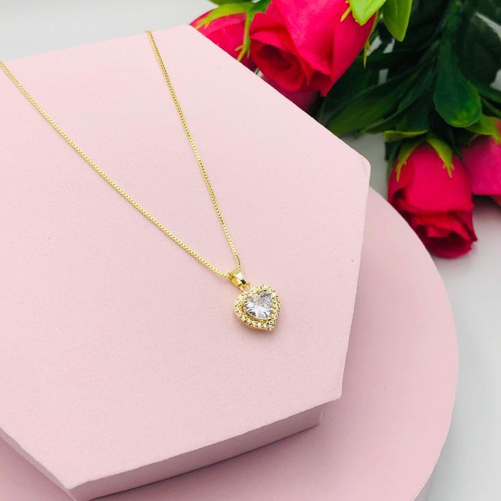 Colar Corrente Veneziana com Pingente Coração