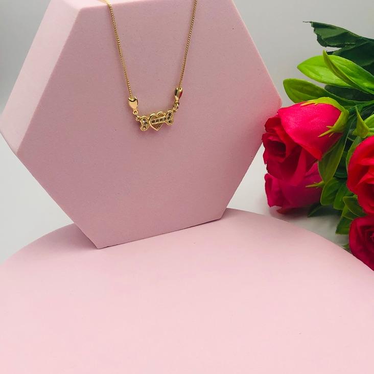 Colar Corrente Veneziana com Pingente Coração é Ossinho Cravejado