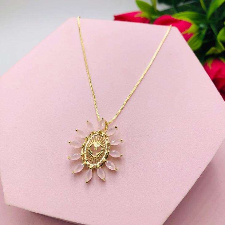 Colar Corrente Veneziana com Pingente Espírito Santo Rosa