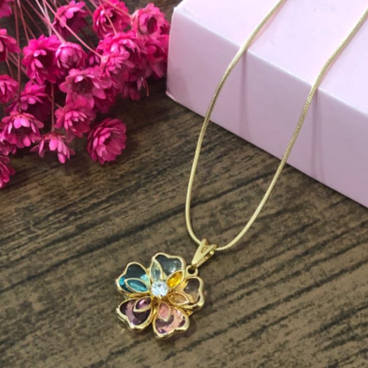 Colar Corrente Veneziana com Pingente Flor
