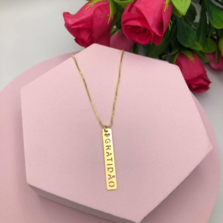 Colar Corrente Veneziana com Pingente Gratidão