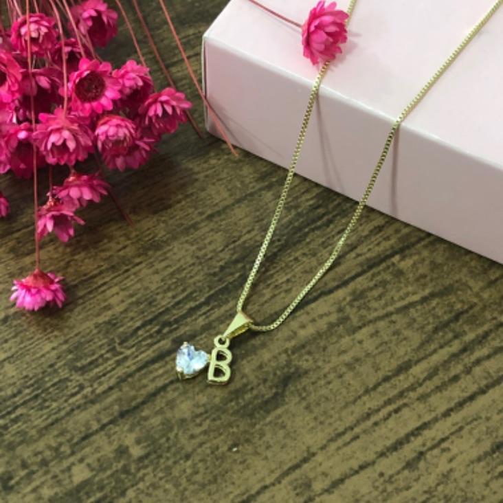 Colar Corrente Veneziana com Pingente Letra B e Coração