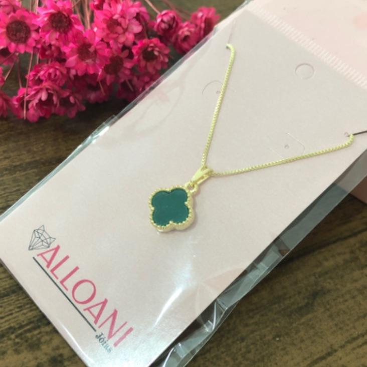 Colar Corrente Veneziana com Pingente Trevo Verde