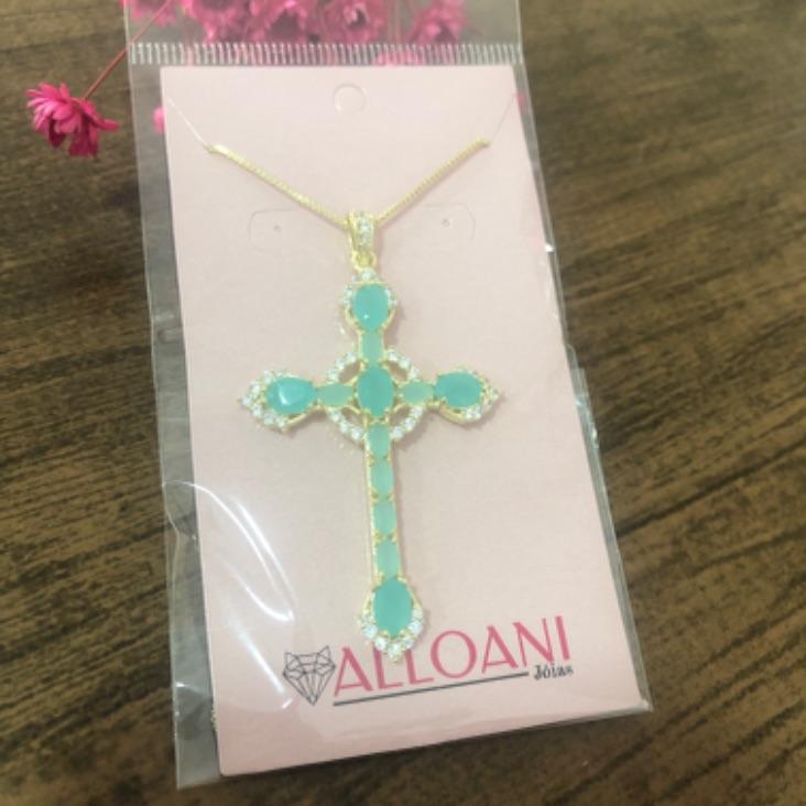 Colar Corrente Veneziana e Pingente Cruz Cravejada