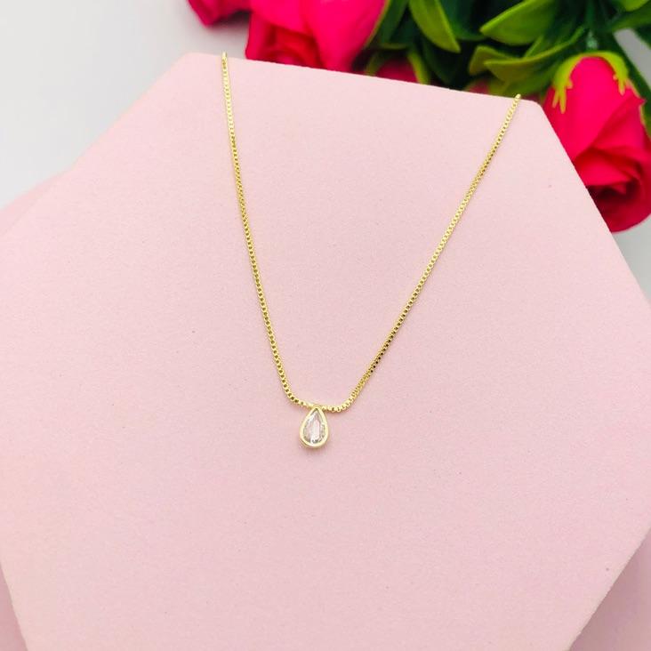 Colar Corrente Veneziana Gota Cristal