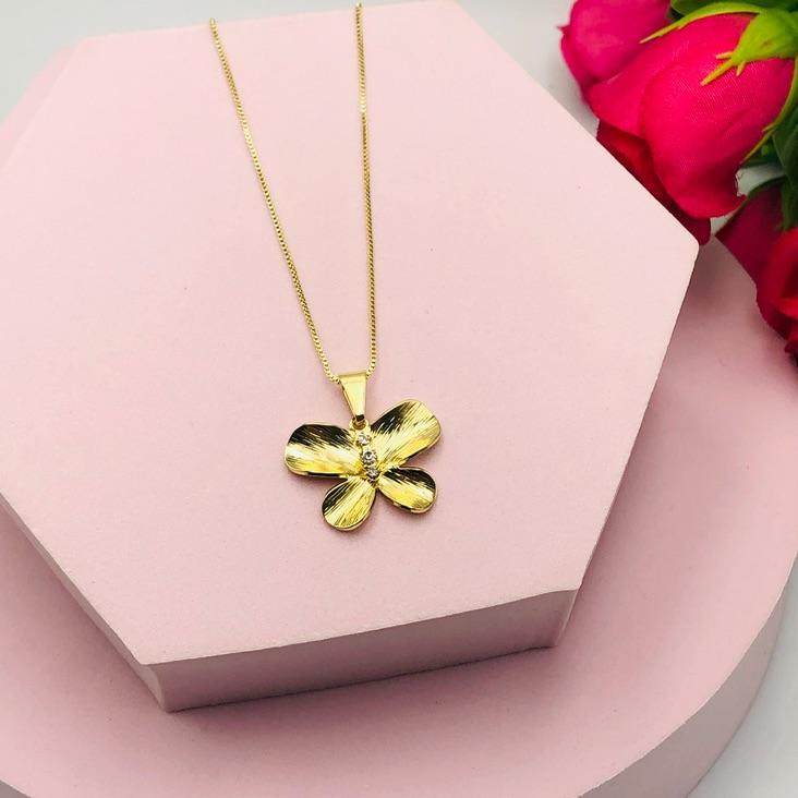 Colar Corrente Veneziana Pingente Borboleta