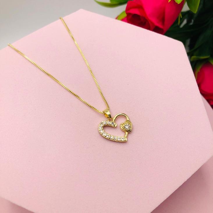 Colar Corrente Veneziana Pingente Coração