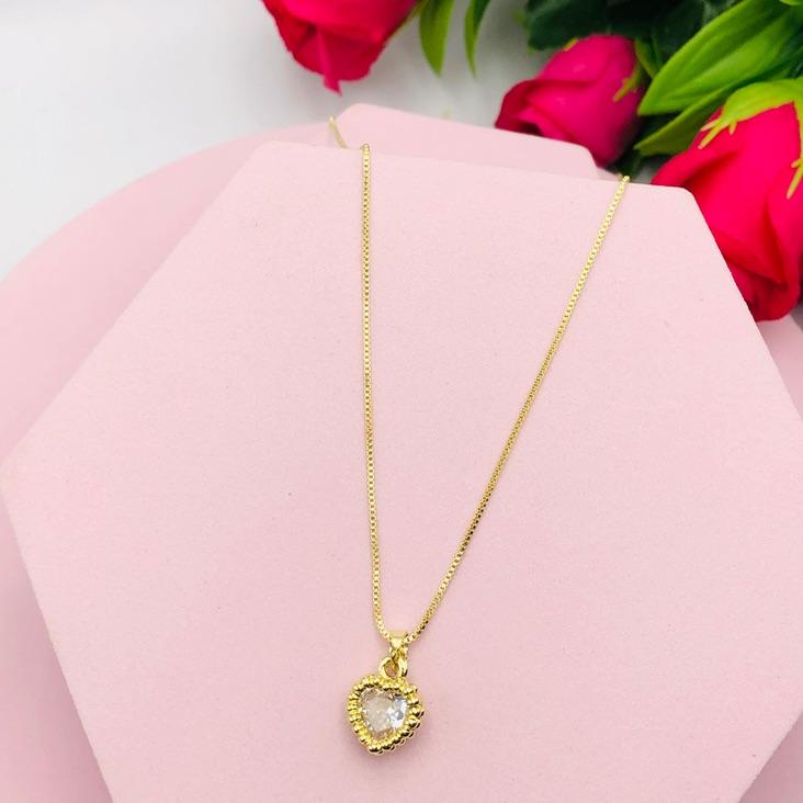 Colar Corrente Veneziana Pingente Coração