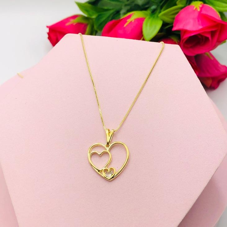 Colar Corrente Veneziana Pingente Coração