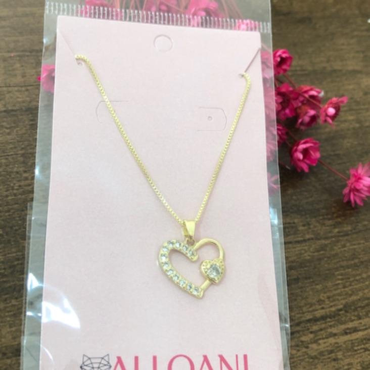 Colar Corrente Veneziana Pingente Coração Cravejado