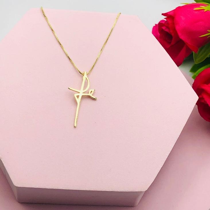 Colar Corrente Veneziana Pingente Fé