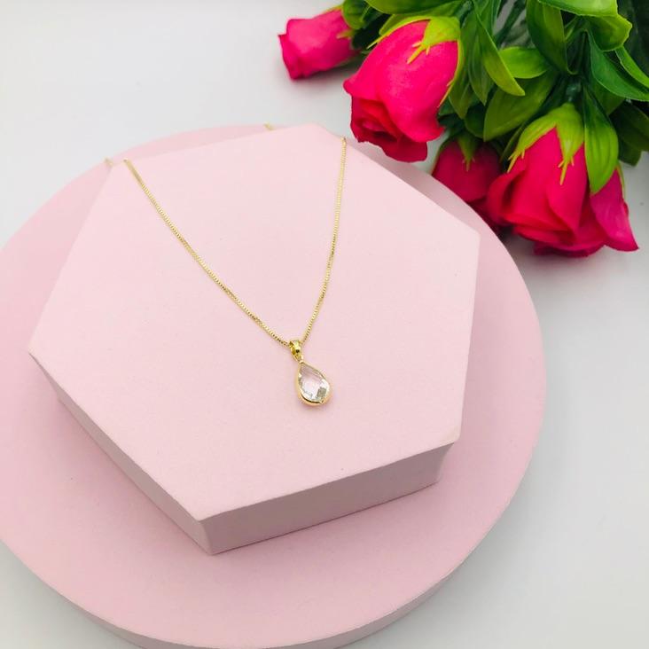 Colar Corrente Veneziana Pingente Gota