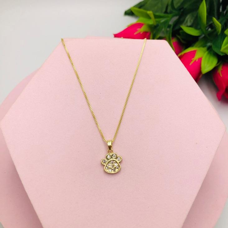 Colar Corrente Veneziana Pingente Patinha Cravejada