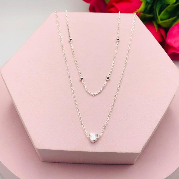 Colar Duplo Bolinha e Coração