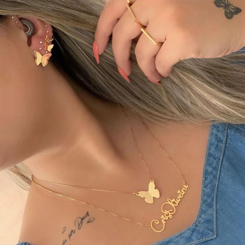 Colar Duplo Borboleta e Nome (Fonte Disney)