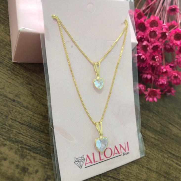 Colar Duplo com Pingentes de Corações