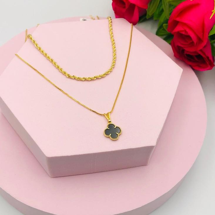 Colar Duplo com Trevo