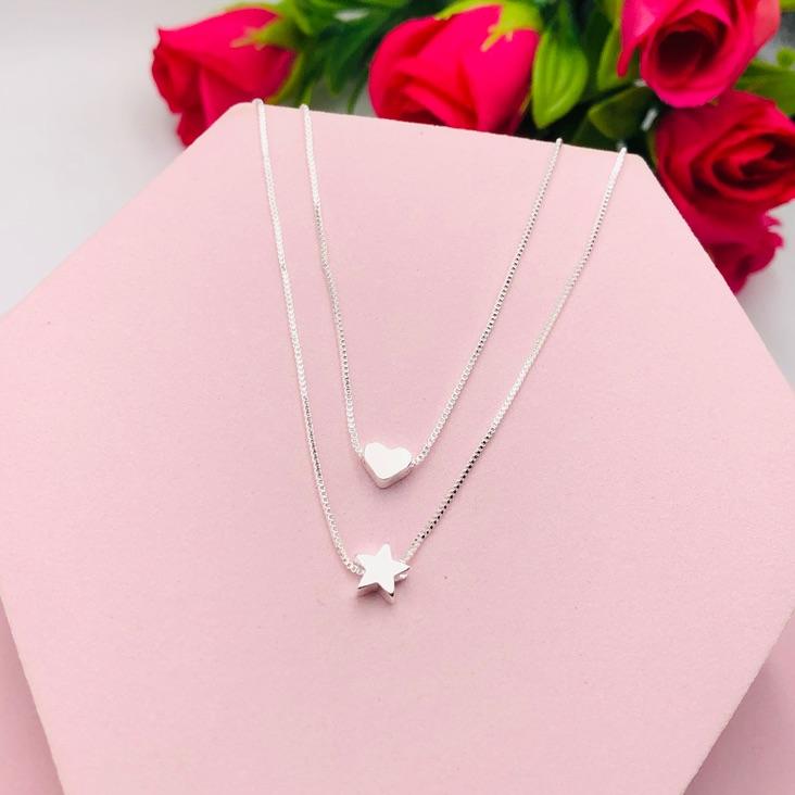 Colar Duplo Coração e Estrela