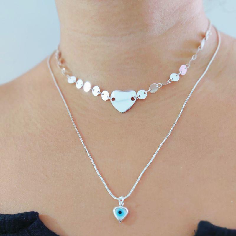 Colar Duplo Corações e Corrente Veneziana