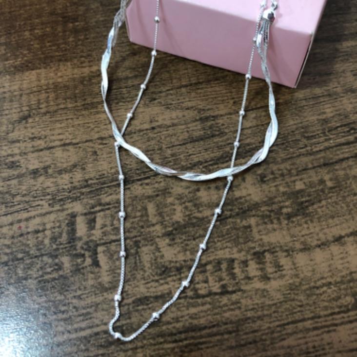 Colar Duplo Corrente Trancada e Bolinhas