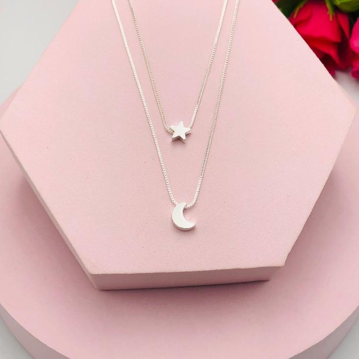 Colar Duplo Estrela e Lua