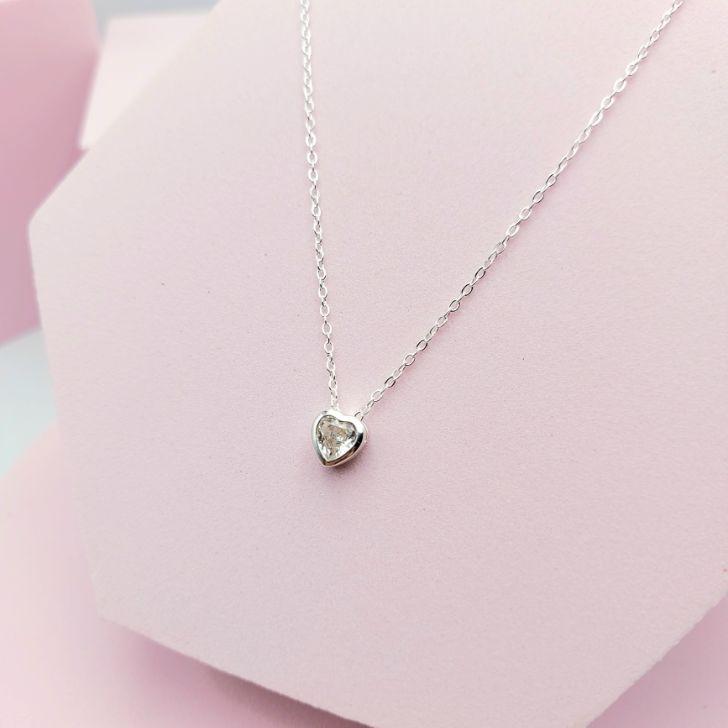 Colar Elo Cadeadinho com Coração Cristal