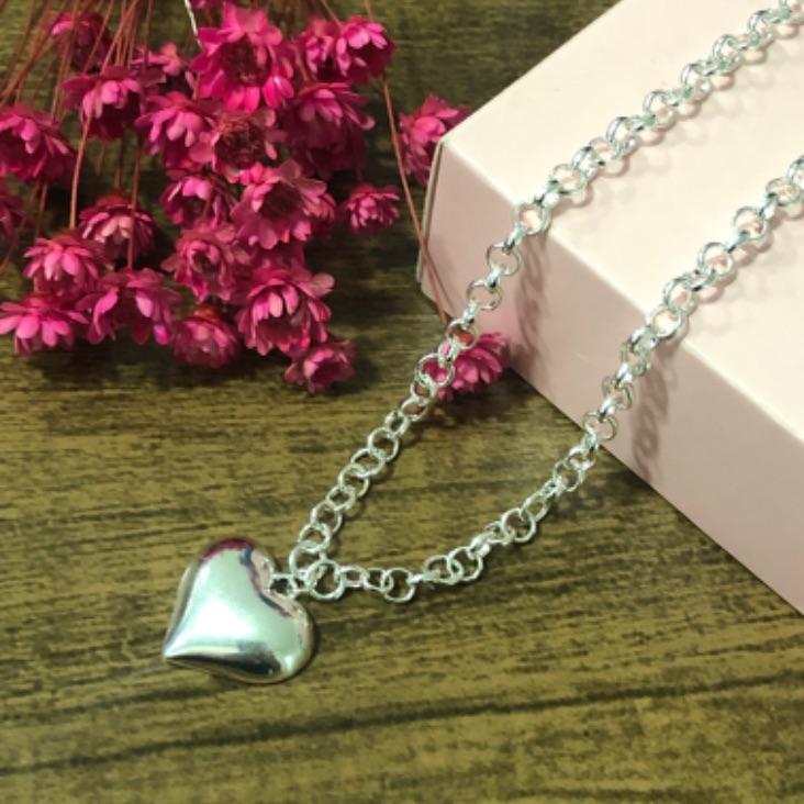 Colar Elo Português Grosso com Pingente de Coração