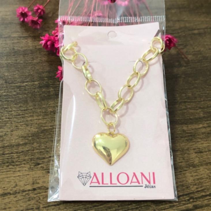 Colar Elos Grosso com Pingente Coração