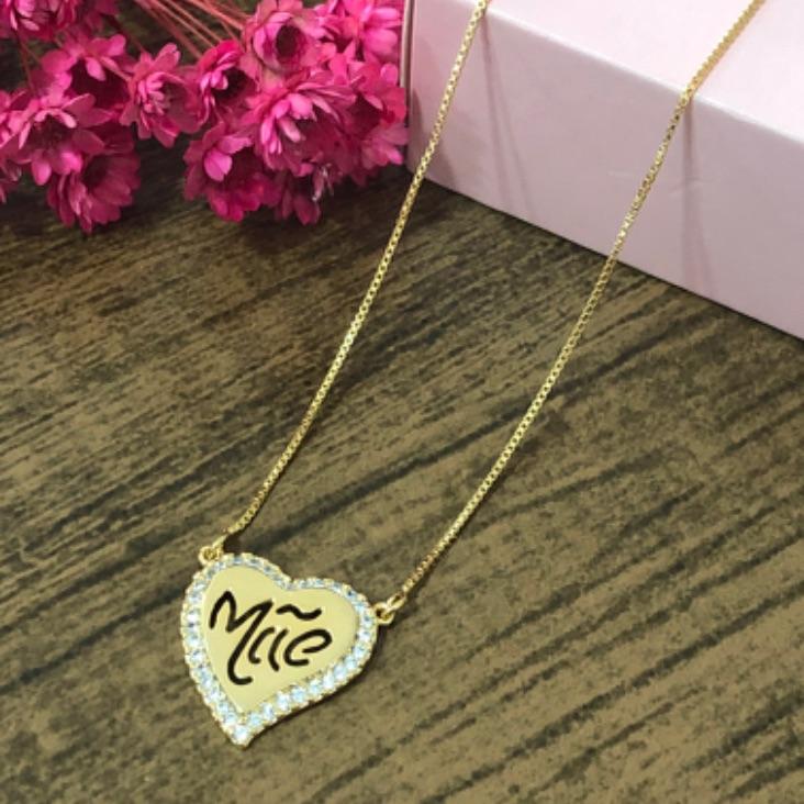 Colar Mãe Coração Cravejado