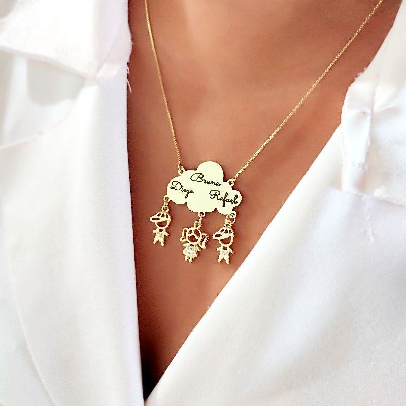 Colar Nuvem Personalizado Mãe de Três