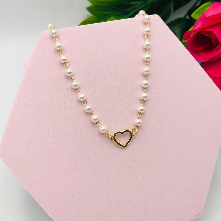 Colar Pérola Com Coração