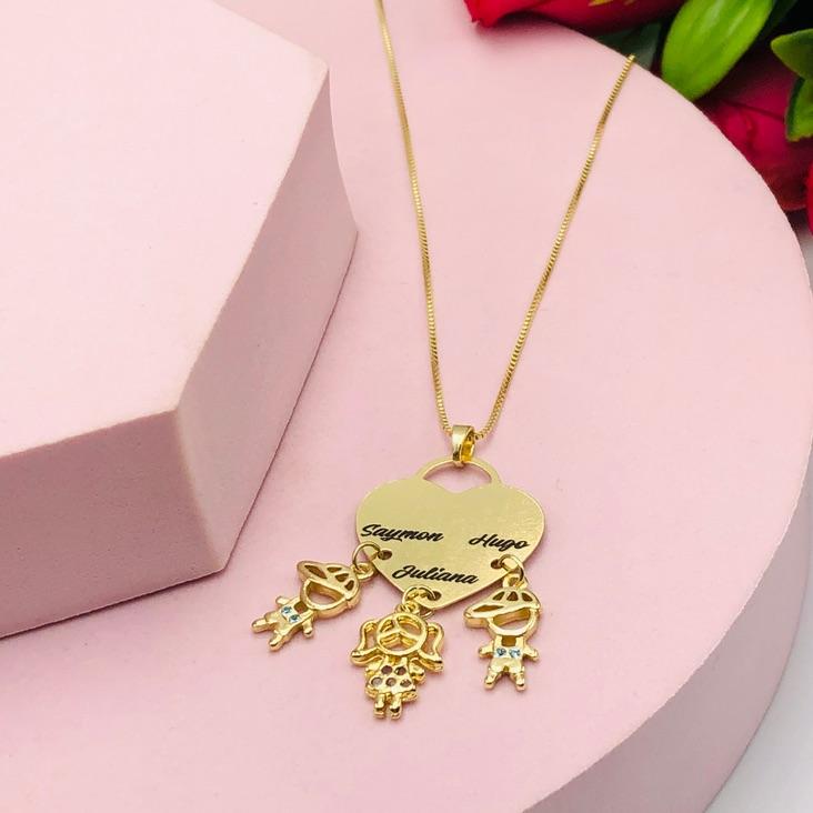 Colar Personalizado Cadeado com 3 filhos