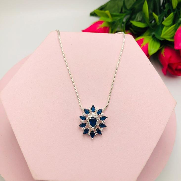 Colar Pingente agora com Pedras Azul