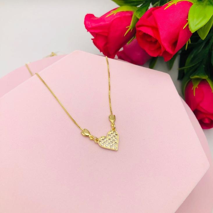 Colar Pingente Coração Cravejado