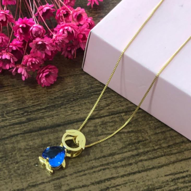 Colar Pingente Filho com Pedra Azul