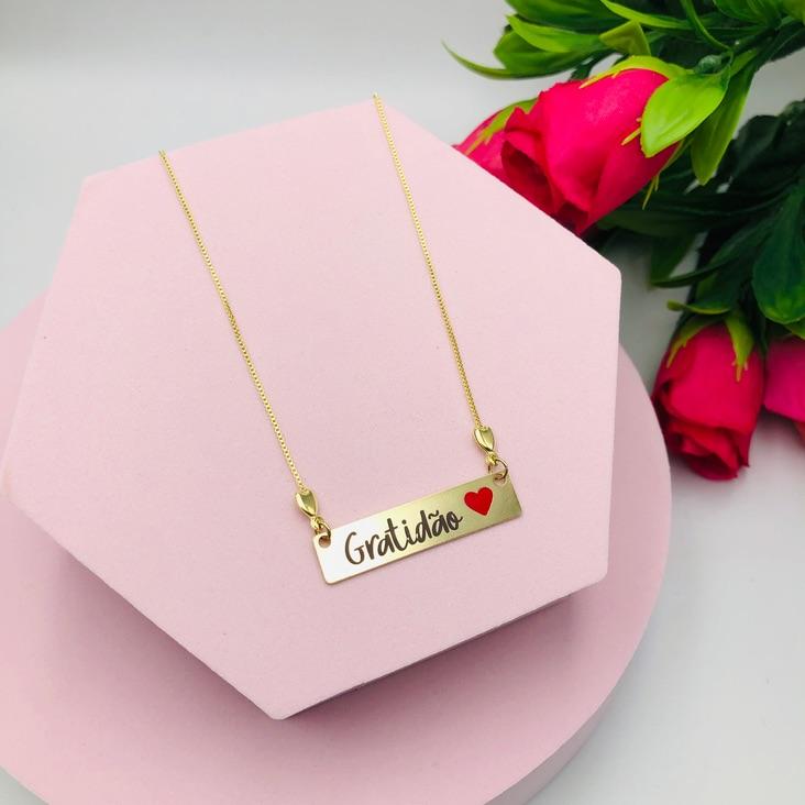 Colar Plaquinha com a Palavra Gratidão